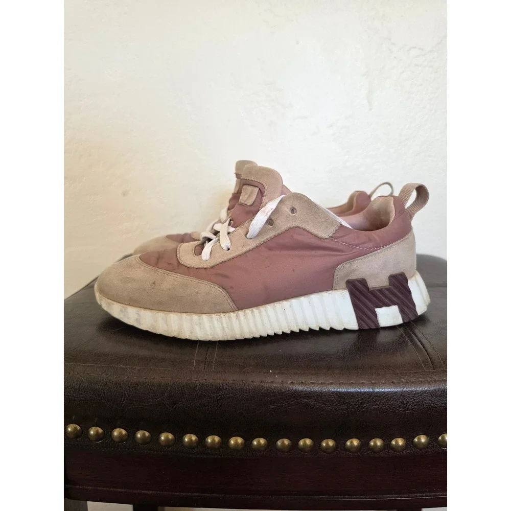 HERMES Rose Opaline Goat Leather Suede Parachute Bouncing Sneakers sz 37 US 6.5